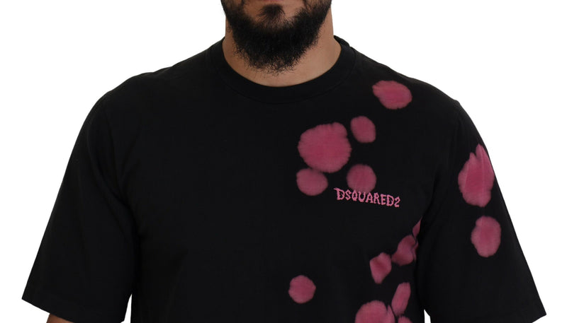 Black Pink Cotton Kurzärmel Crewneck T-Shirt