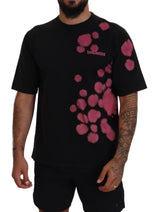 Camiseta de cuello de manga de mangas cortas de algodón rosa negro