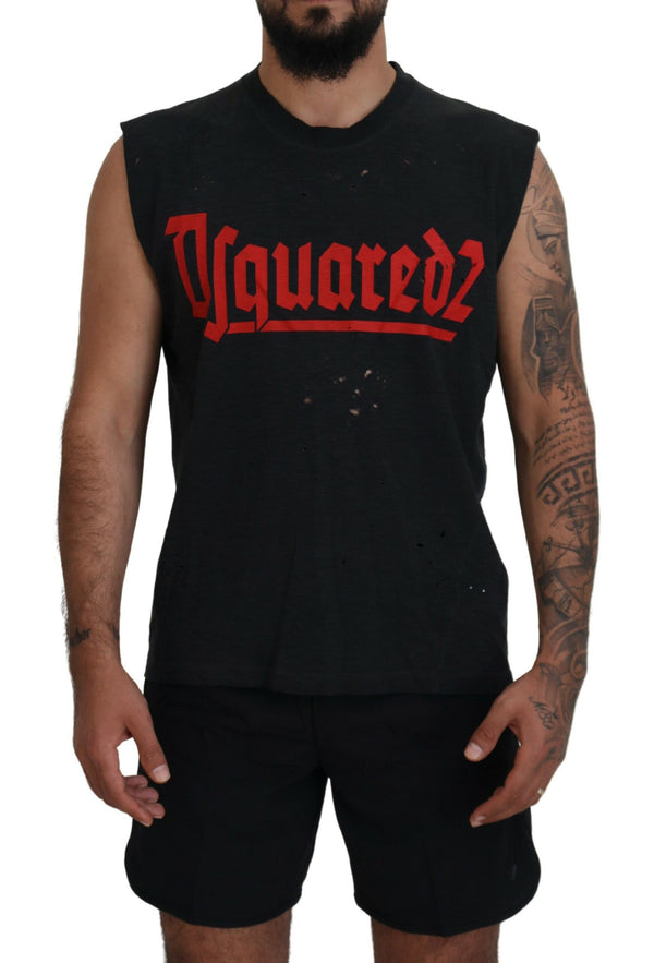 Camiseta de tanque de cuello redacción de algodón negro de algodón