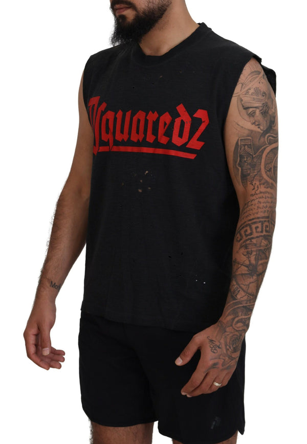 Camiseta de tanque de cuello redacción de algodón negro de algodón