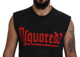 Camiseta de tanque de cuello redacción de algodón negro de algodón