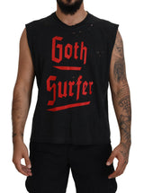 Black Cotton Sleeveless Crewneck Tank T-shirt