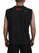 Black Cotton Sleeveless Crewneck Tank T-shirt