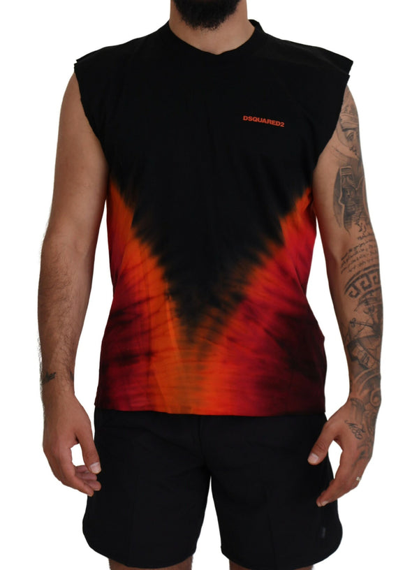 Camiseta de tanque sin mangas de algodón de color naranja negro