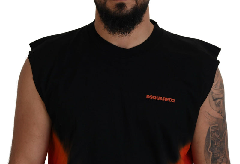 Camiseta de tanque sin mangas de algodón de color naranja negro