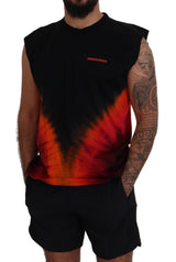 Camiseta de tanque sin mangas de algodón de color naranja negro