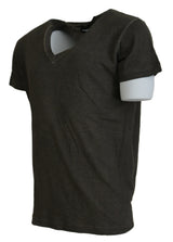 Gray Cotton Linen Short Sleeves V-neck T-shirt