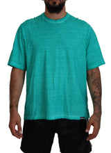 T-shirt a maniche corte in lino in cotone verde chiaro