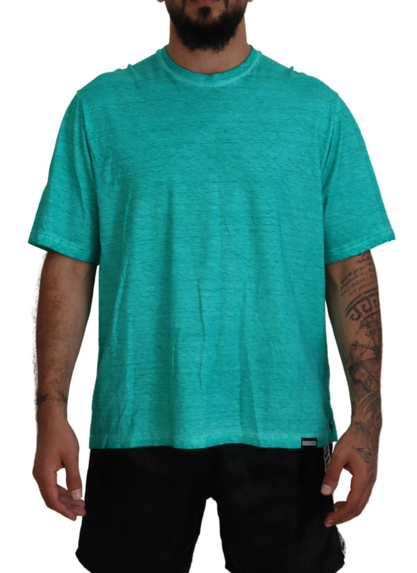 T-shirt a maniche corte in lino in cotone verde chiaro