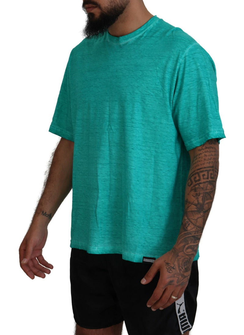 T-shirt a maniche corte in lino in cotone verde chiaro