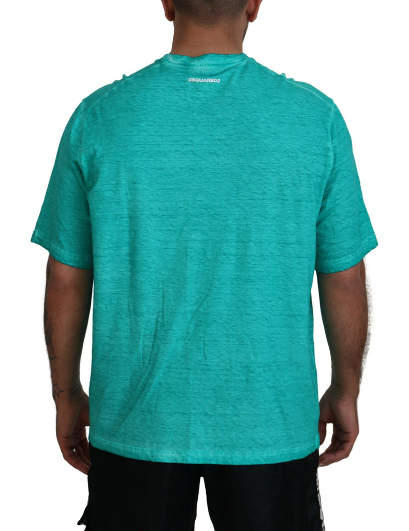 T-shirt a maniche corte in lino in cotone verde chiaro