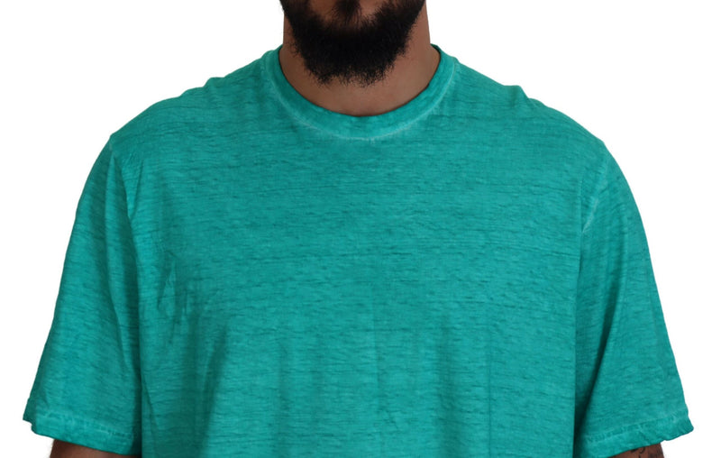 T-shirt a maniche corte in lino in cotone verde chiaro