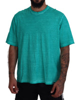 T-shirt a maniche corte in lino in cotone verde chiaro