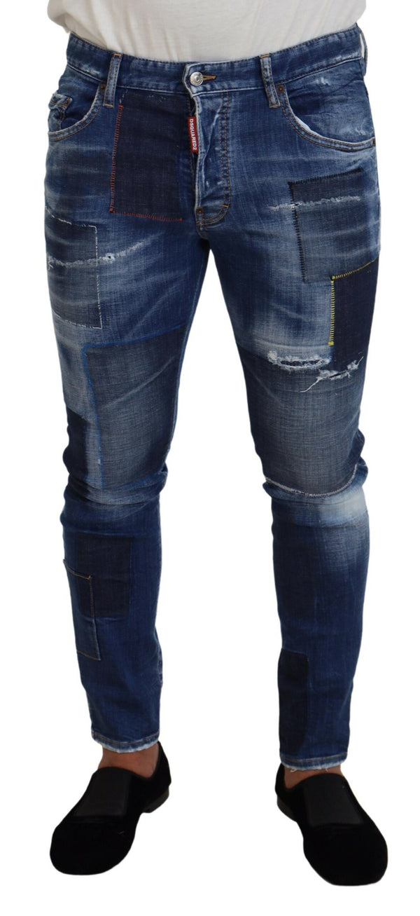 Jeans in denim maschili per patchwork lavati blu