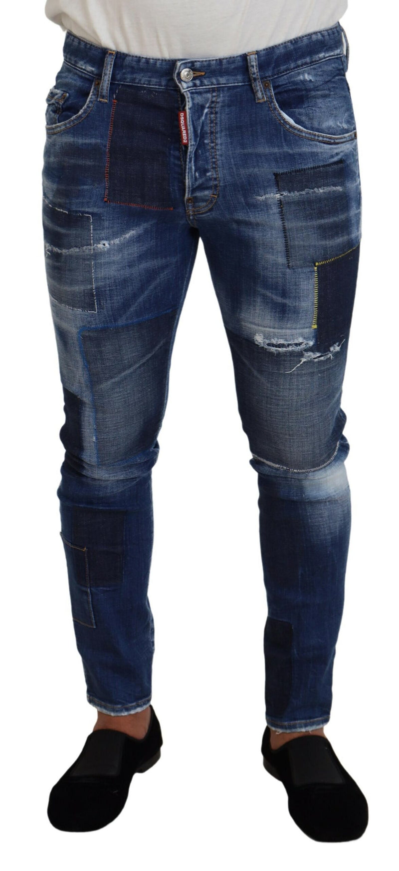 Blau gewaschene Patchwork dünne Männer Jeans Jeans