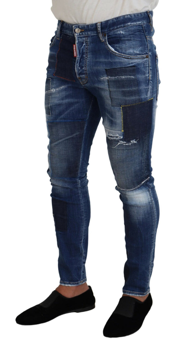 Jeans in denim maschili per patchwork lavati blu