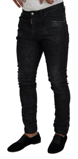 Black Washed Low Waist Skinny Men Denim Jeans