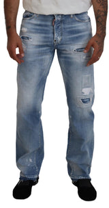 Blu lavati in fila dritta uomini jeans in denim casual