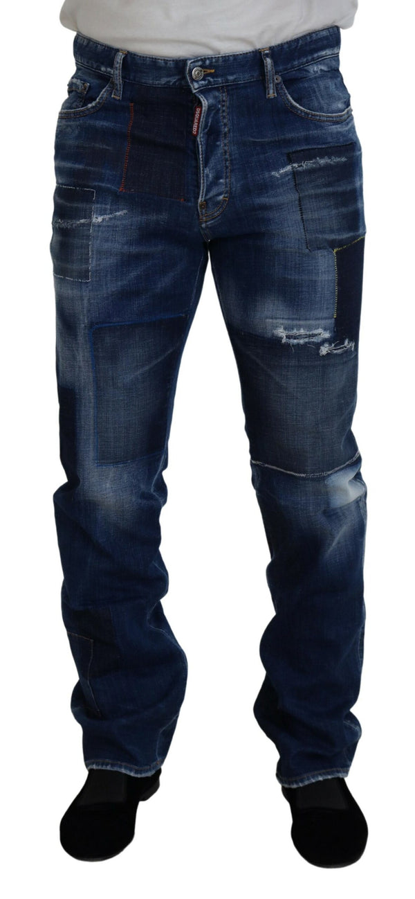 Blau gewaschene Patchwork gerade fit Denim Jeans