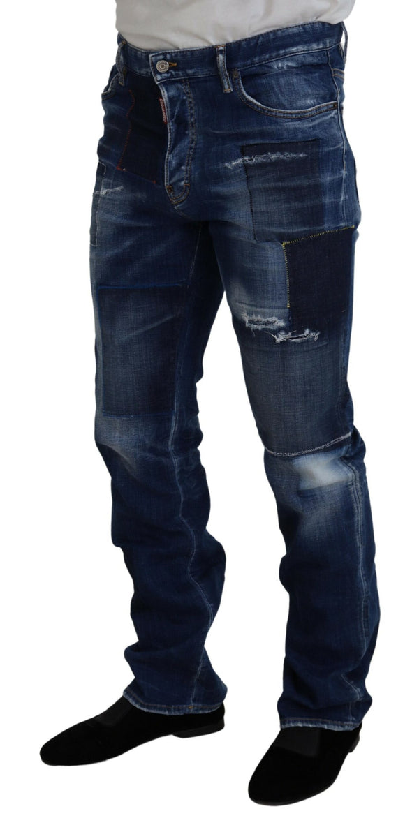 Jeans in denim in fitta dritta a patchwork blu lavati