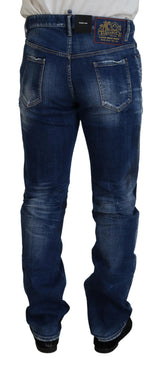 Blau gewaschene Patchwork gerade fit Denim Jeans