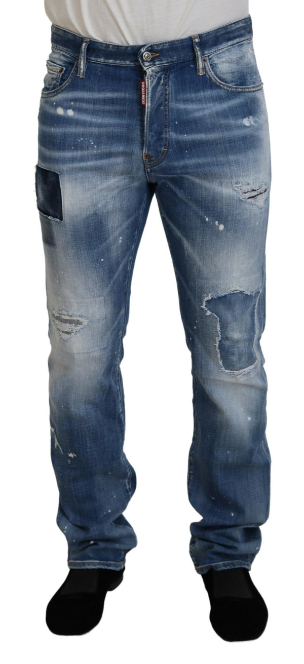 Jeans in denim casual a brandelli blu lavati