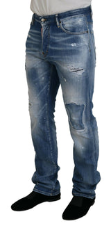 Jeans in denim casual a brandelli blu lavati