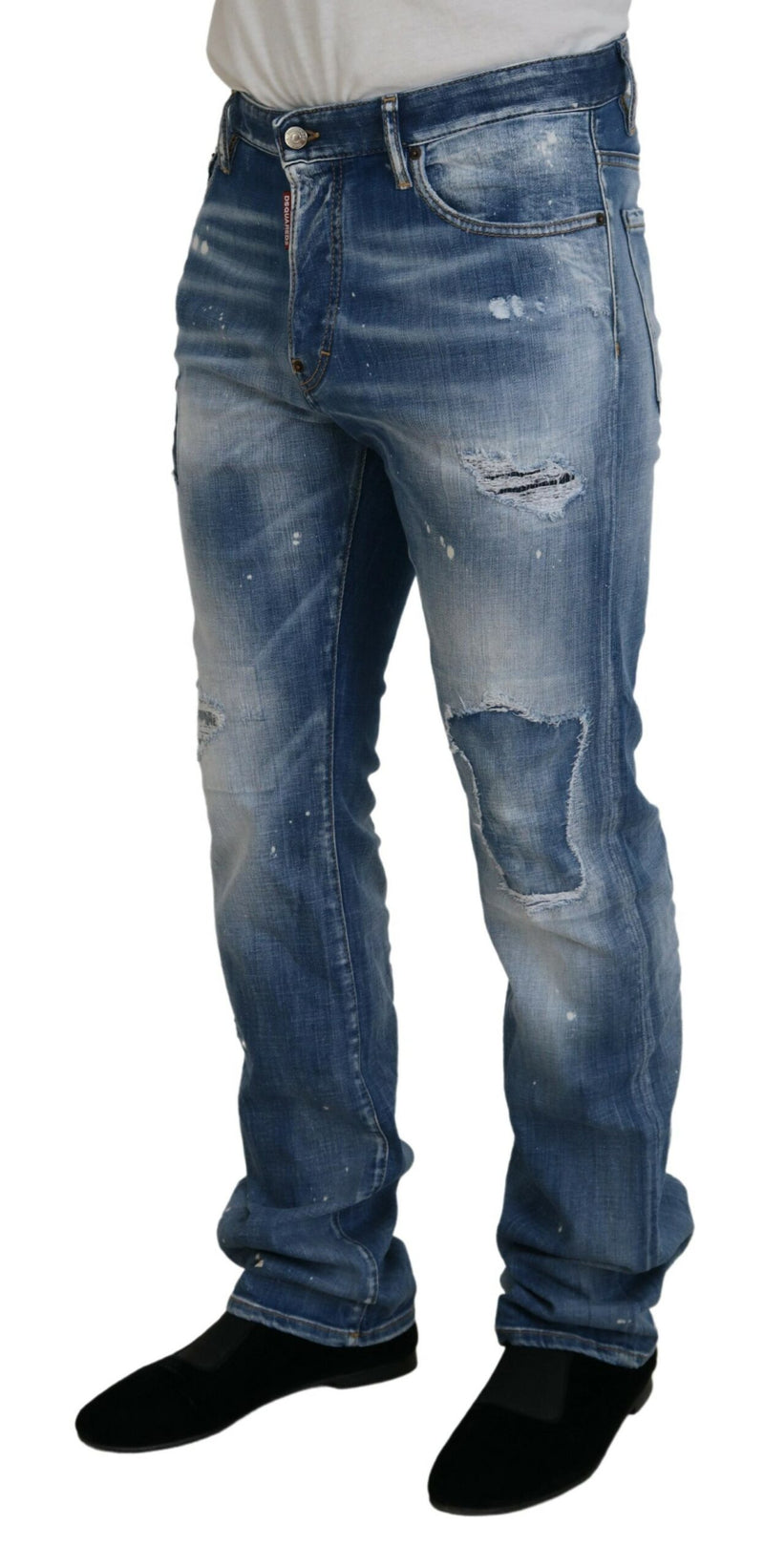 Blau gewaschener zerfetzter fit lässt lässiger Jeans -Jeans