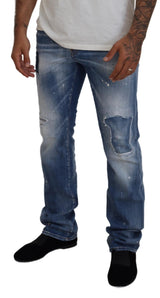 Jeans in denim casual a brandelli blu lavati