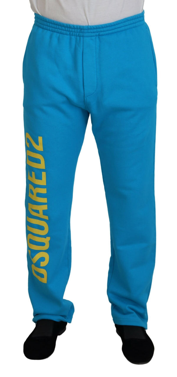 Pantaloni casuali del logo in cotone azzurro