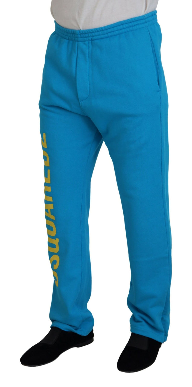 Light Blue Cotton Logo Print Casual Pants