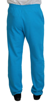 Pantaloni casuali del logo in cotone azzurro