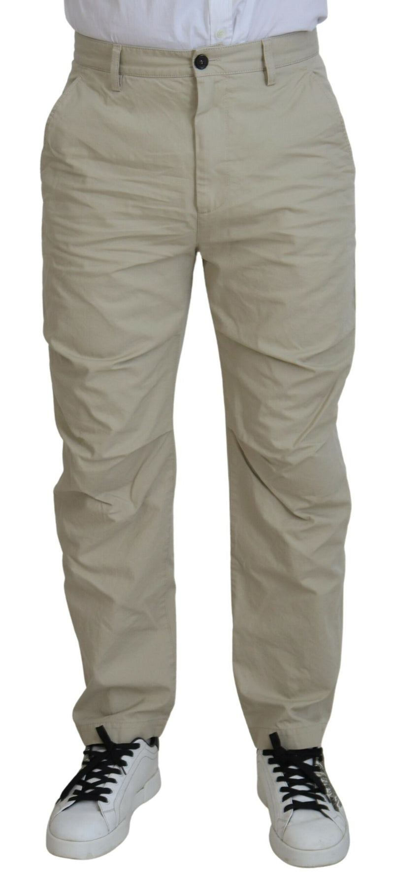 Pantaloni casuali in forma dritta in cotone beige