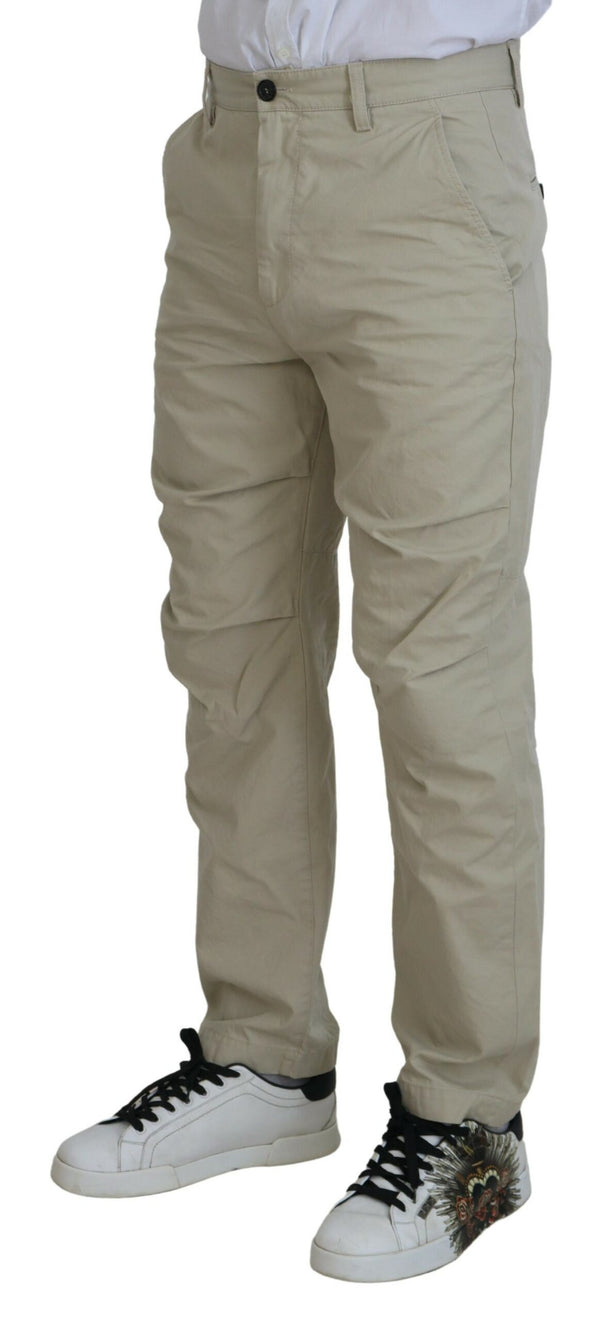 Beige Cotton Straight Fit Men Casual Pants