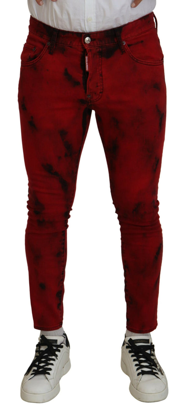 Tintura di cotone rosso tintura magri jeans in denim casual