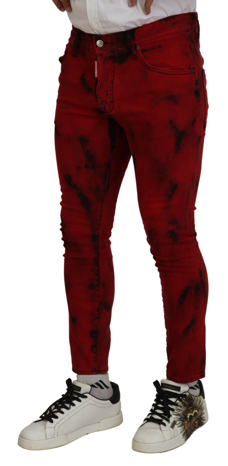 Tintura di cotone rosso tintura magri jeans in denim casual