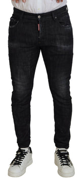 Black Lavated Cotton Skinny Chave Casual Men Denim Jeans