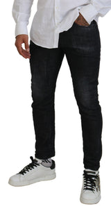 Black Lavated Cotton Skinny Chave Casual Men Denim Jeans