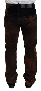 Jeans in denim casual in cotone a lavaggio marrone