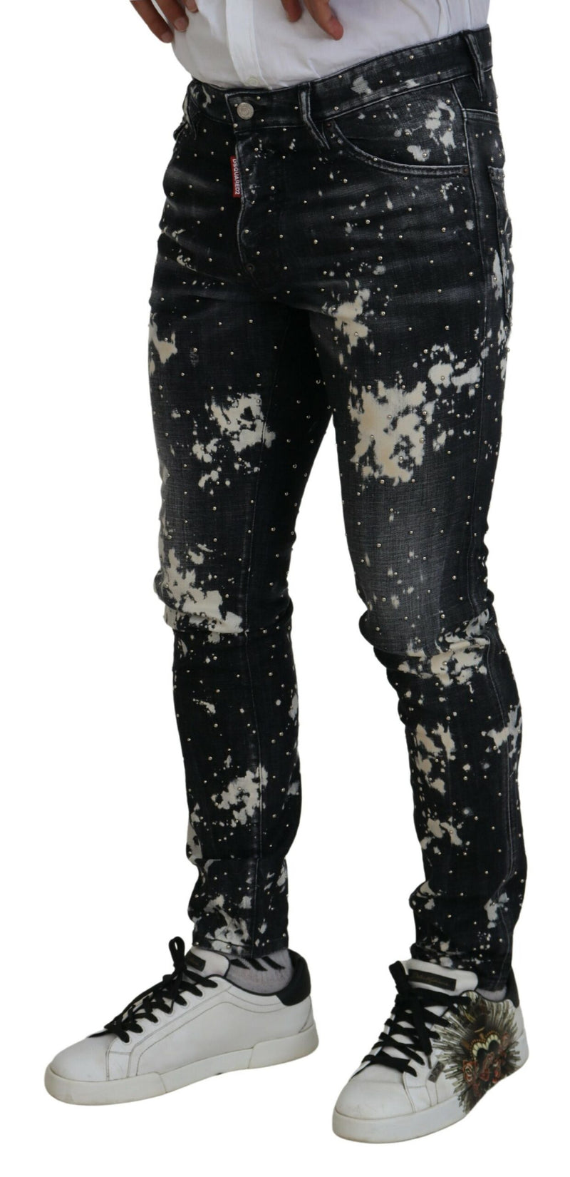 Black Whited White Color Splash Splash Denim jean