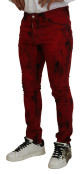 Tie en coton rouge Dye Skinny Casual Men Jeans denim