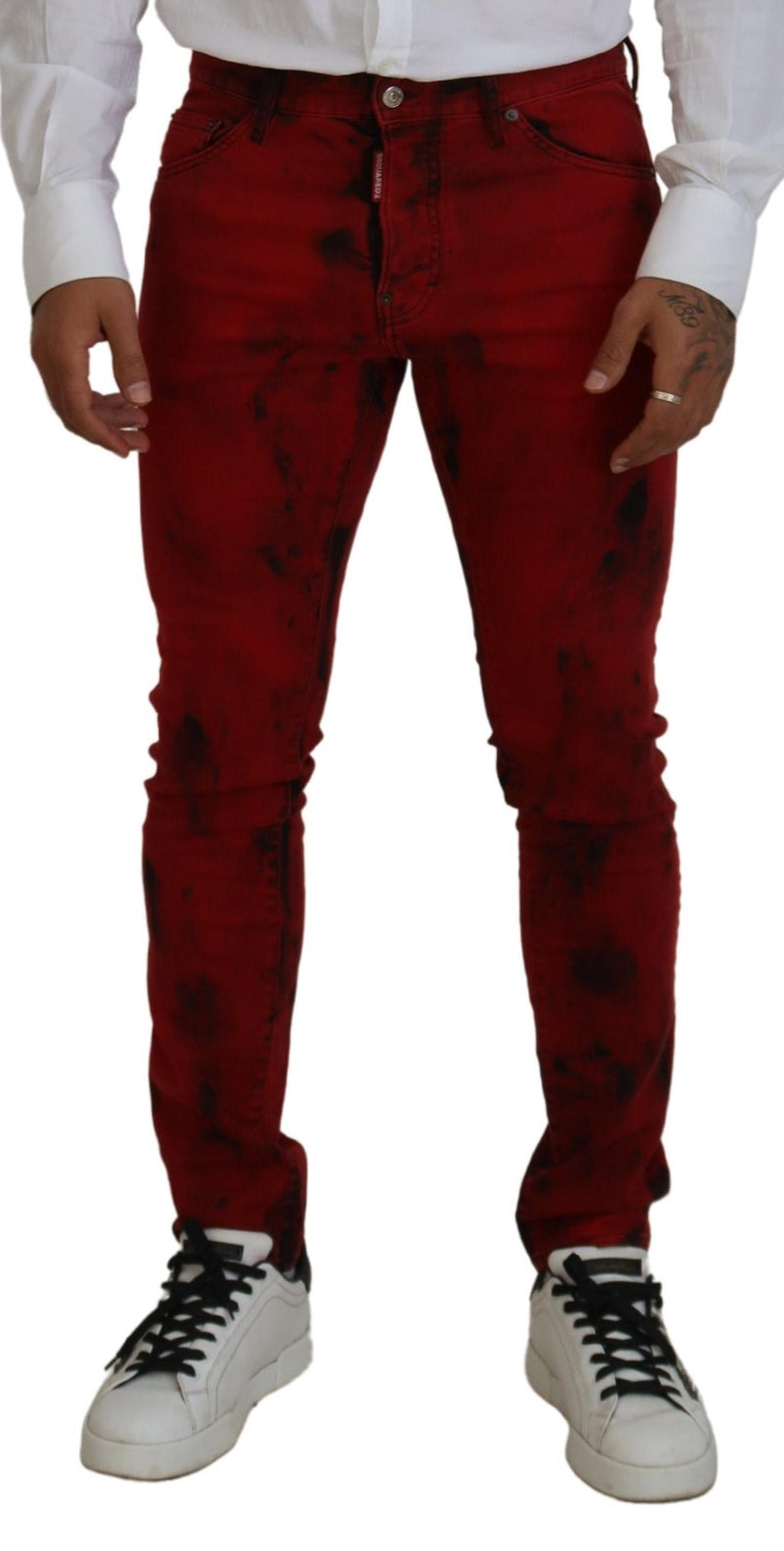 Tie en coton rouge Dye Skinny Casual Men Jeans denim