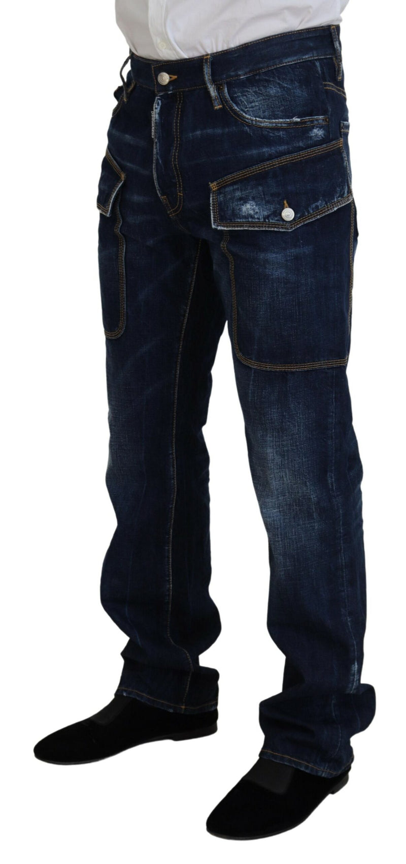 Blau gewaschene Baumwollfracht lässige Männer Jeans Jeans