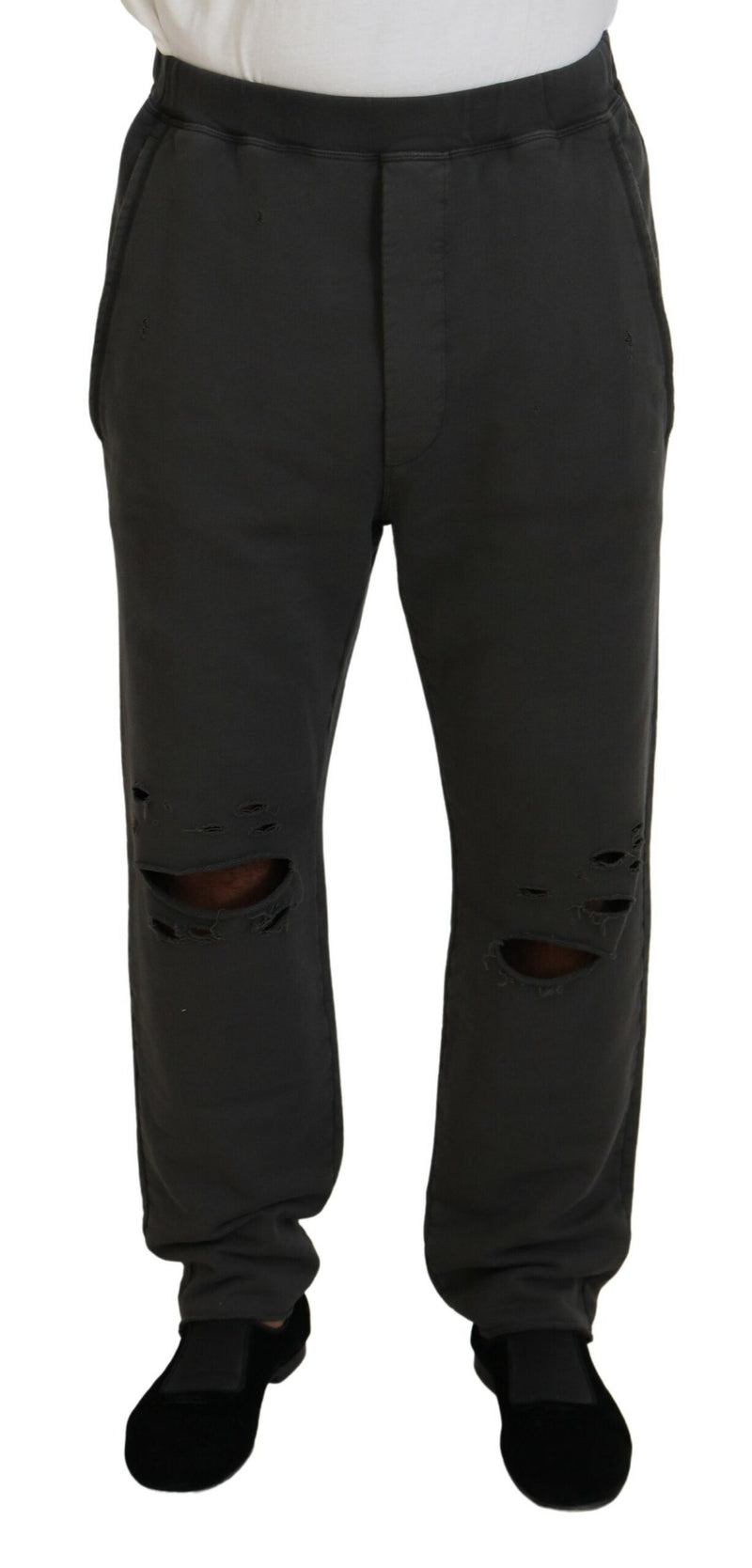 Pantaloni a brandelli casual di cotone grigio scuro