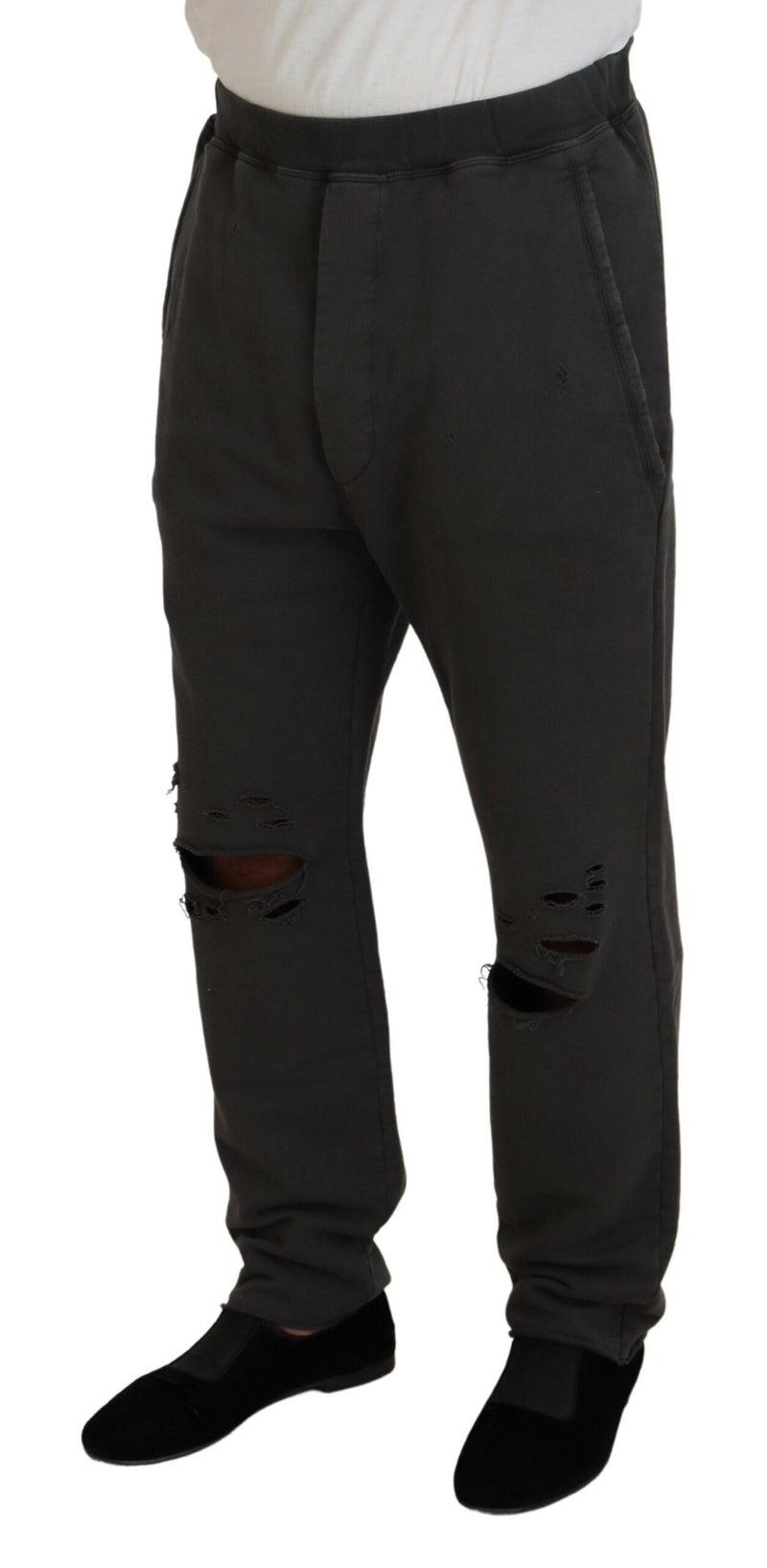 Pantaloni a brandelli casual di cotone grigio scuro