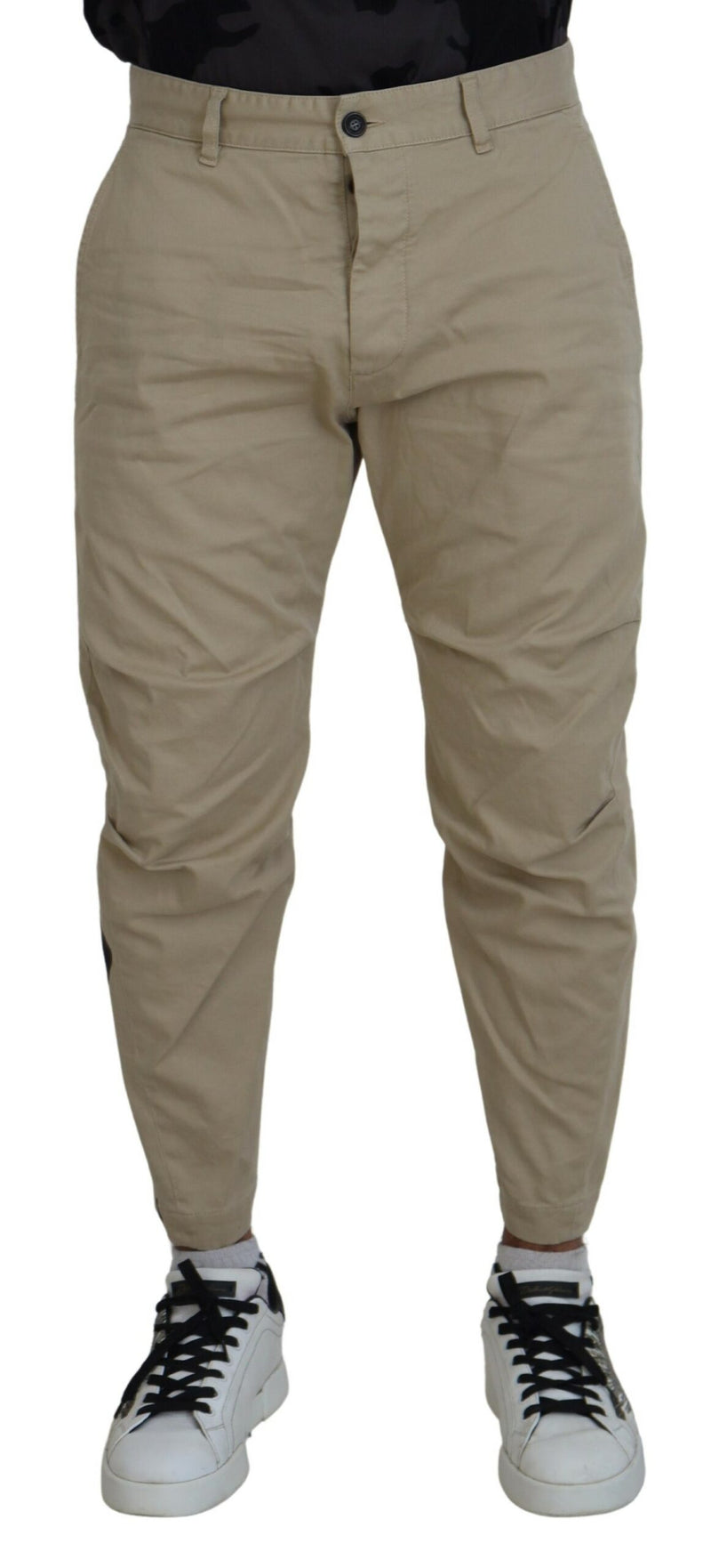 Pantaloni casuali con gamba stampata in cotone beige