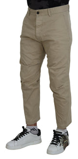 Pantaloni casuali con gamba stampata in cotone beige