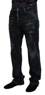 Jean en denim en lambeaux embellis en cristal noir