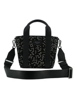 Cuir noir et toile de petit sac fourre-tout