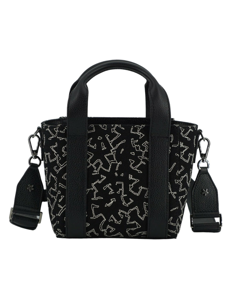 Cuir noir et toile de petit sac fourre-tout